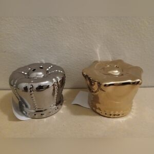 Silver and Gold Crown Salt and Pepper Shakers-nwts